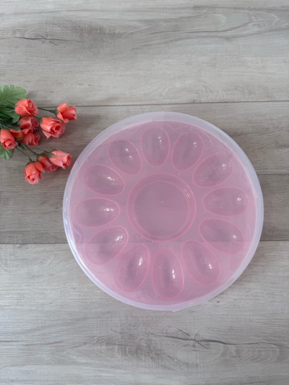 12 deveiled egg plastic pink travel container with lid